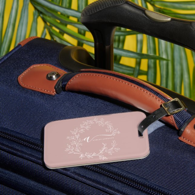 Étiquette À Bagage Fille rose rousse Vierge Script Monogramme Nom Mod (Insitu Rectoal 3)