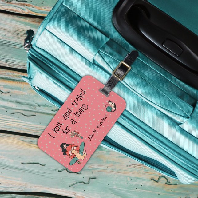 Étiquette À Bagage Fille tricot rose point arrière - plan fil retro l (Créateur téléchargé)