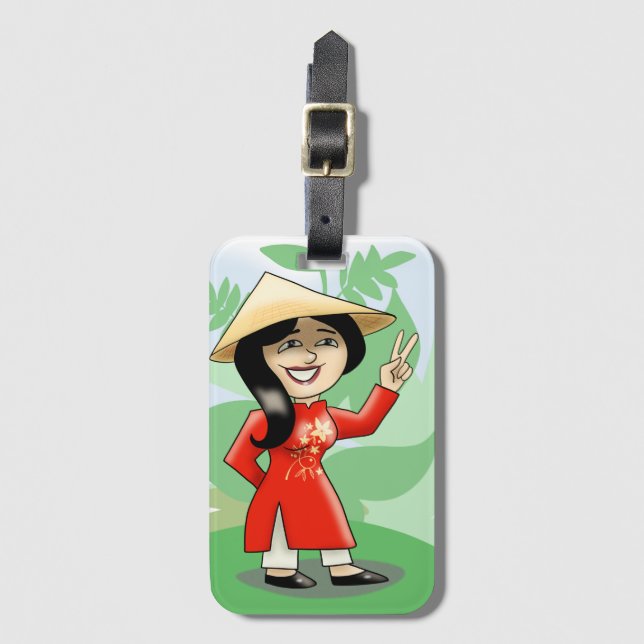 Étiquette À Bagage Fille vietnamienne à Ao Dai (Devant Vertical)