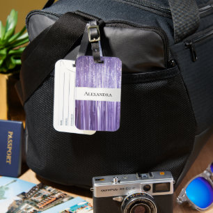 Étiquette À Bagage Fille Violet Glam Glitzy Tinsel Stripes