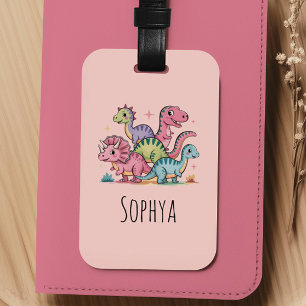Étiquette À Bagage Filles Mignon Dinosaure Rose Enfants