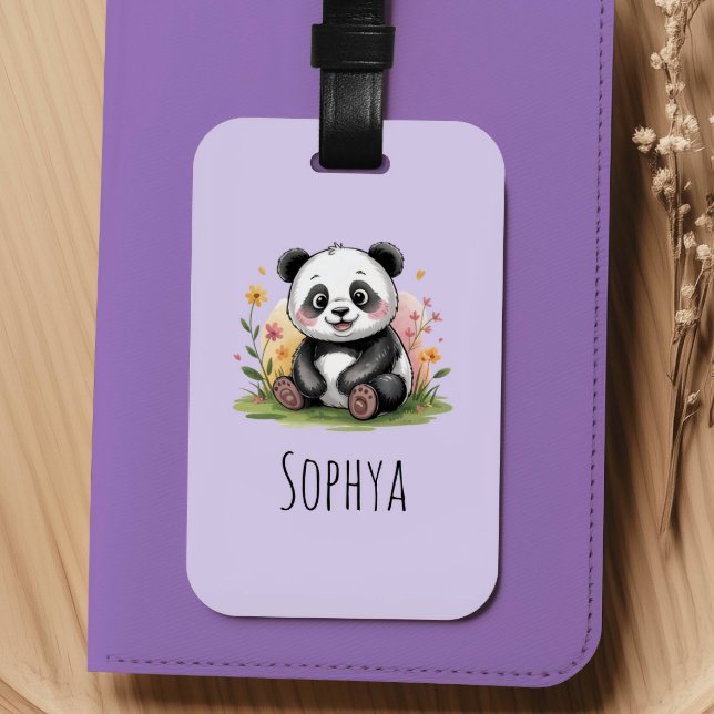 Étiquette À Bagage Filles Mignon Panda Violet Enfants (Créateur téléchargé)