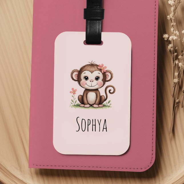 Étiquette À Bagage Filles Mignon Singe Rose Enfants (Créateur téléchargé)