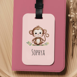 Étiquette À Bagage Filles Mignon Singe Rose Enfants
