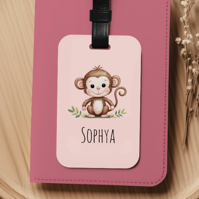 Étiquette À Bagage Filles Mignon Singe Rose Enfants (Créateur téléchargé)