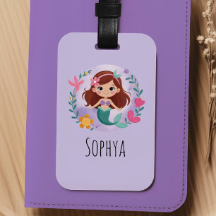 Étiquette À Bagage Filles Mignonne Sirène Violette Enfants