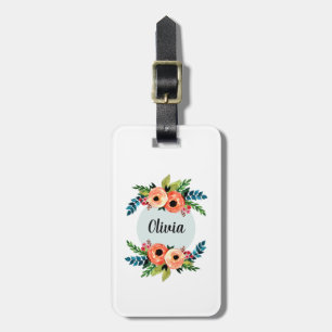 Étiquette À Bagage Filles mignonnes Florales Fleurs et nom Enfants