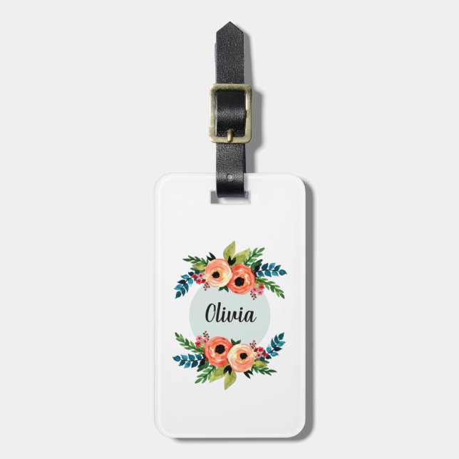 Étiquette À Bagage Filles mignonnes Florales Fleurs et nom Enfants (Devant Vertical)
