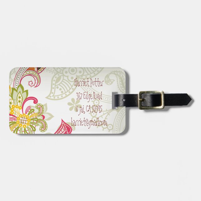 Étiquette À Bagage Fine mignon Cool Girl Retro Floral Mode (Devant horizontal)