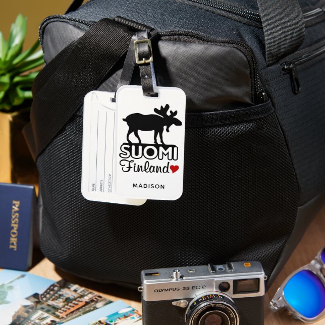 Étiquette À Bagage Finlande Moose nom personnalisé (Recto & Verso)