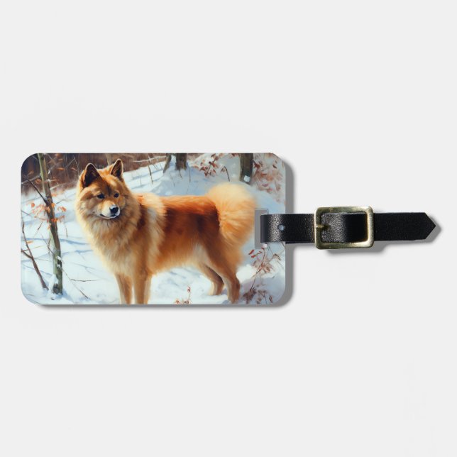 Étiquette À Bagage Finnish Spitz Qu'il neige Noël  (Devant horizontal)