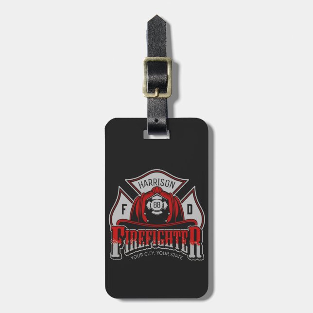 Étiquette À Bagage Firefighter Helmet ADD NAME Fire Department Rescue (Devant Vertical)