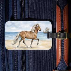 Étiquette À Bagage Fjara Cheval islandais aquarelle sur la plage