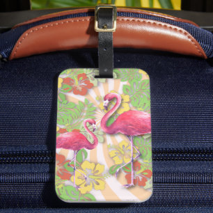 Étiquette À Bagage Flamant rose Abstrait coloré & Floral