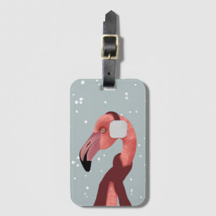 Étiquette À Bagage Flamant rose D'Hiver Whimsical Et Cosy Avec Écharp