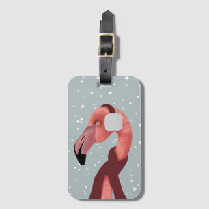 Étiquette À Bagage Flamant rose D'Hiver Whimsical Et Cosy Avec Écharp