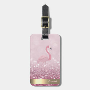 Étiquette À Bagage Flamant Rose Moderne Paillettes Bokeh - Personnali