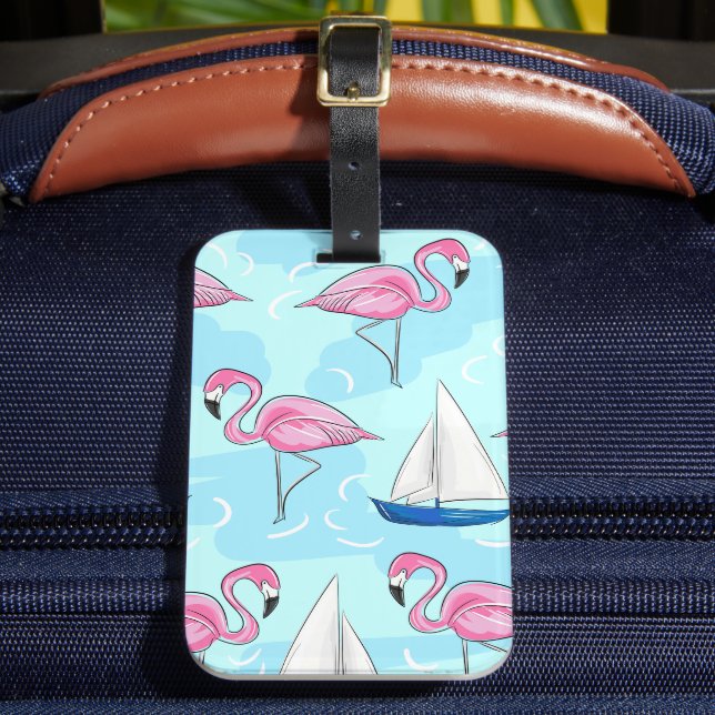 Étiquette À Bagage Flamant rose rose Blue Voilier Preppy (Insitu Rectoal 2)
