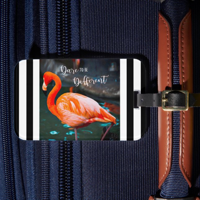 Étiquette À Bagage Flamant rose rose Oser être différent noir blanc r (Insitu Rectoal 4)