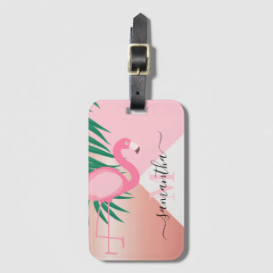 Étiquette À Bagage Flamant rose rose tropical