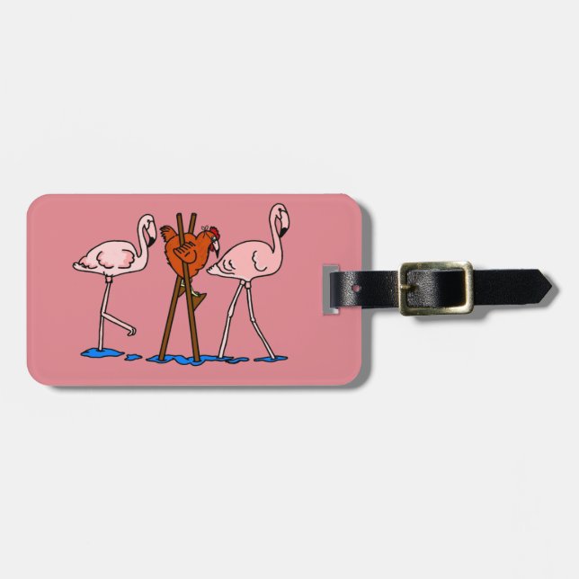 Étiquette À Bagage Flamants roses et poulet avec l'arrière - plan (Devant horizontal)