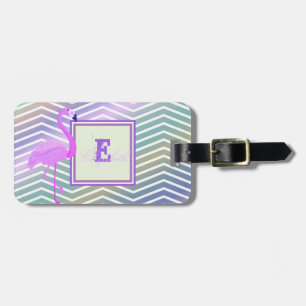 Étiquette À Bagage Flamingo Chevron Zigzag, Monogramme personnalisé