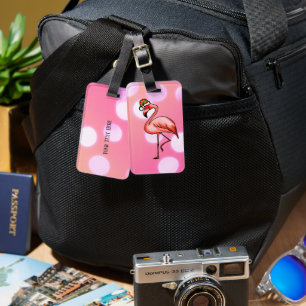 Étiquette À Bagage Flamingo Rose Noël Tropical Férié