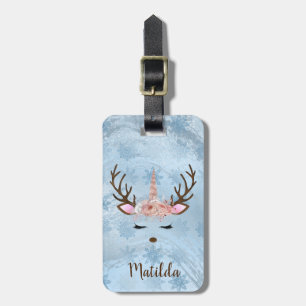 Étiquette À Bagage Flamme de neige en marbre bleu de petite fille