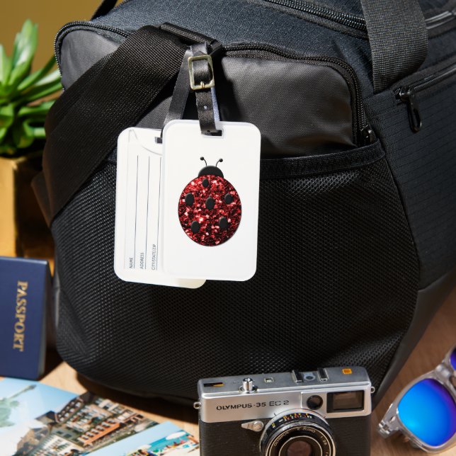 Étiquette À Bagage Flammes de parties scintillant rouge foncé (Recto & Verso)