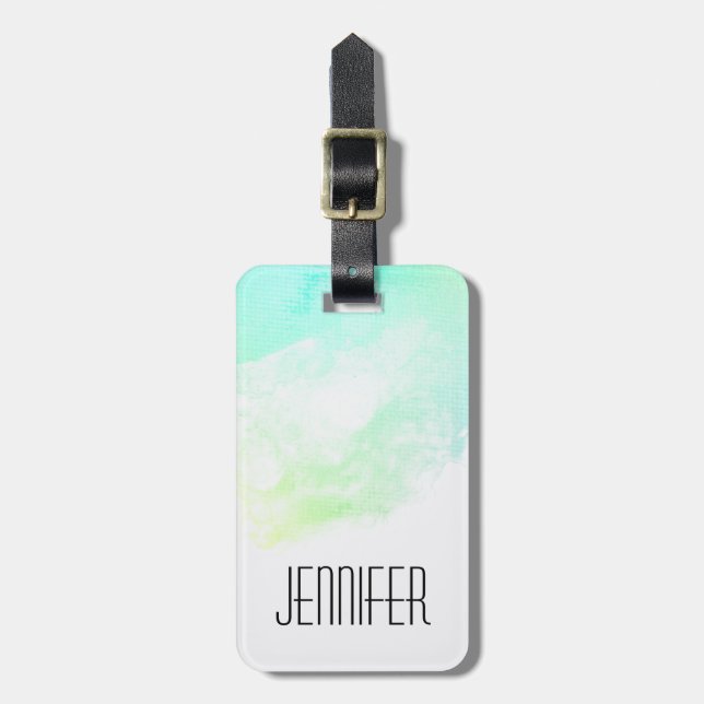 Étiquette À Bagage Flèches Abstraites vert et bleu (Devant Vertical)