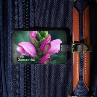 Étiquette À Bagage Fleur à tête de torchon rose personnalisée
