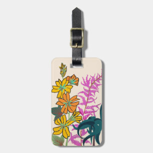 Étiquette À Bagage Fleur Art Déco vibrante magenta et orange
