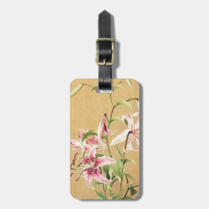 Étiquette À Bagage Fleur Botanique d'Art de Lys Oriental Rose Vintage