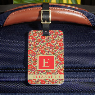 Étiquette À Bagage Fleur customisée Beige Tan Floral Rouge Violet