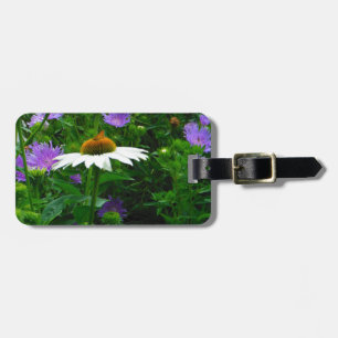 Étiquette À Bagage Fleur de cône blanc, fleurs pourpres et papillon