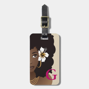 Étiquette À Bagage Fleur de femme noire dans les cheveux, Monogramme,