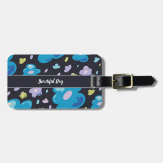 Étiquette À Bagage Fleur de gelée noire bleue lisse