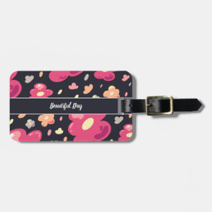 Étiquette À Bagage Fleur de gelée noire rose juteuse