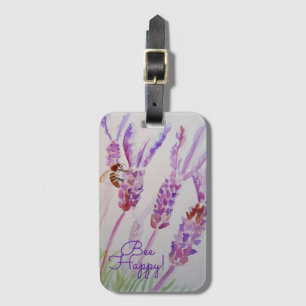 Étiquette À Bagage Fleur de Lavande Abeille Heureuse Aquarelle