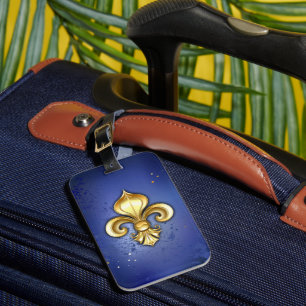 Étiquette À Bagage Fleur de lis dorée sur fond bleu