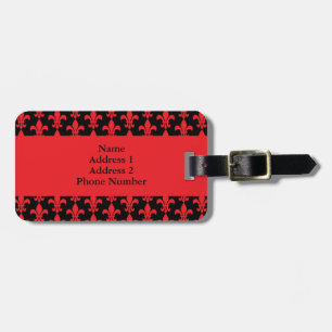 Étiquette À Bagage Fleur de Lis Motif rouge et noir