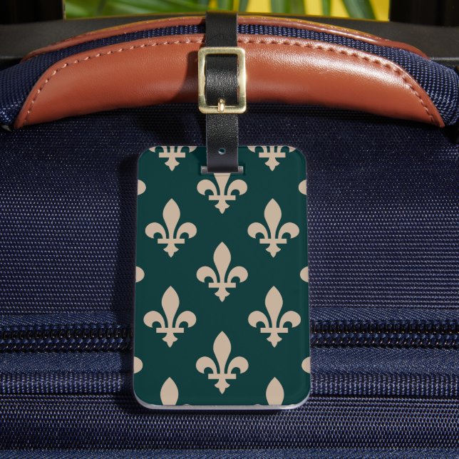Étiquette À Bagage Fleur de Lis Motif, Royal French Creative on Green (Insitu Rectoal 2)