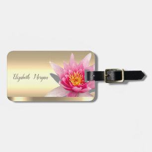 Étiquette À Bagage Fleur de Lotus à l'aquarelle élégante dorée