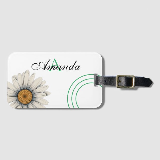 Étiquette À Bagage Fleur de marguerite blanche vectorielle Monogramme (Devant Horizontal)