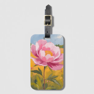 Étiquette À Bagage Fleur de paonie Aquarelle de champ de fleurs ros