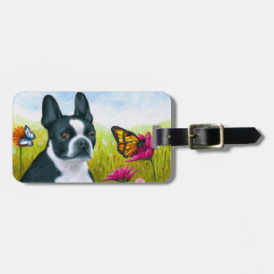 Étiquette À Bagage Fleur de papillon de Boston Terrier du chien 134