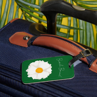 Étiquette À Bagage Fleur de pavot blanche verte