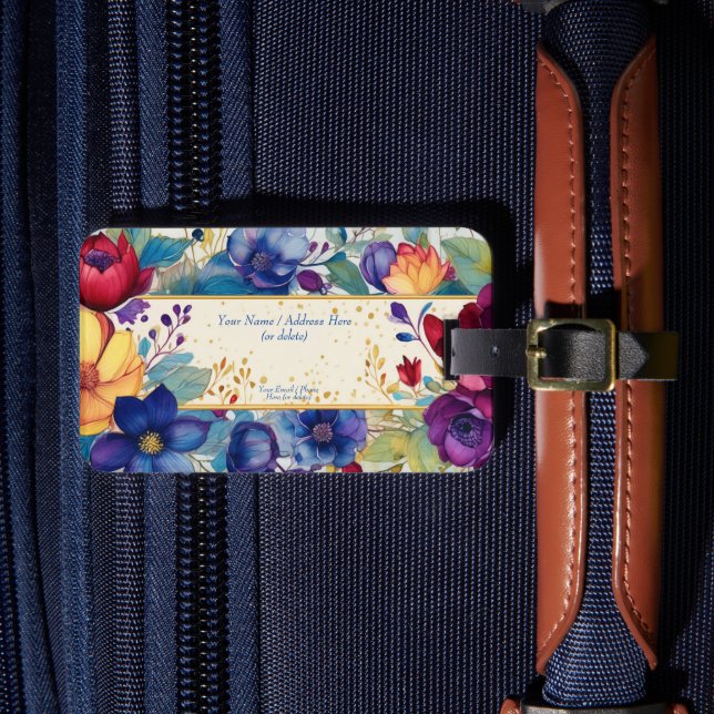 Étiquette À Bagage Fleur de style aquarelle vintage (Insitu Rectoal 4)