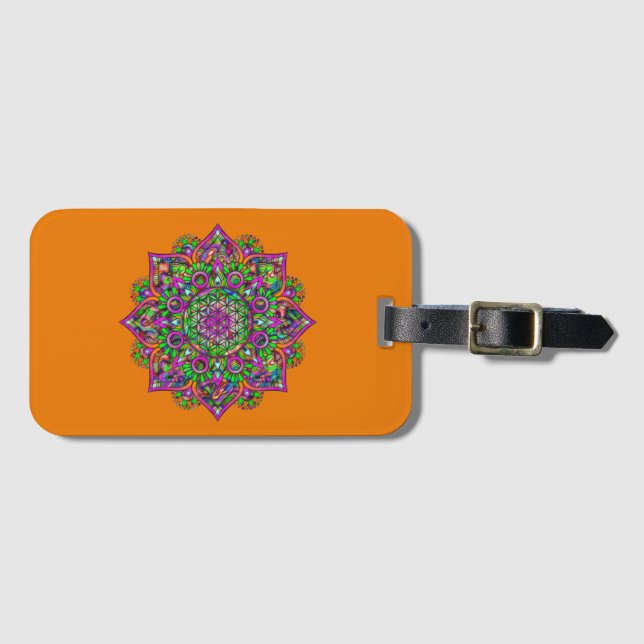 Étiquette À Bagage Fleur de Vie - Mandala Indien 1 (Devant Horizontal)