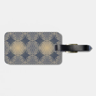 Étiquette À Bagage Fleur de vie - motif de timbre - sable bleu